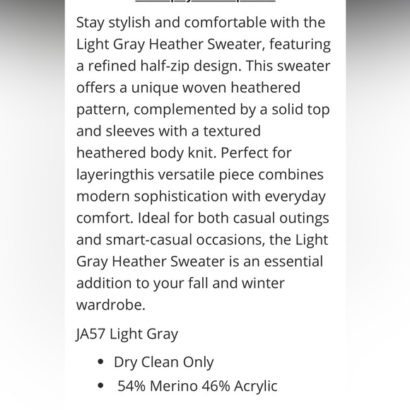 NWOT- Jeremy Argyle NYC- Sz XL- Light Grey Heather Sweater- Half Zip - Picture 7 of 7